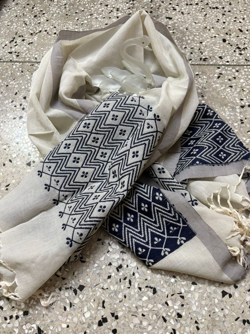 Cotton/ Woolen scarf with extra weft work